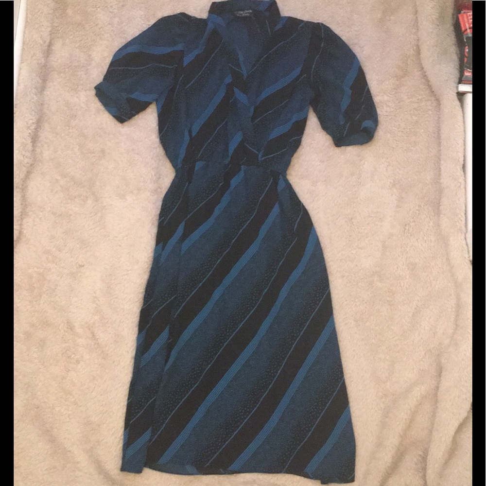 Vintage Billy Jack for Her Collared V-neck Black & Blue Dress Size 9-10